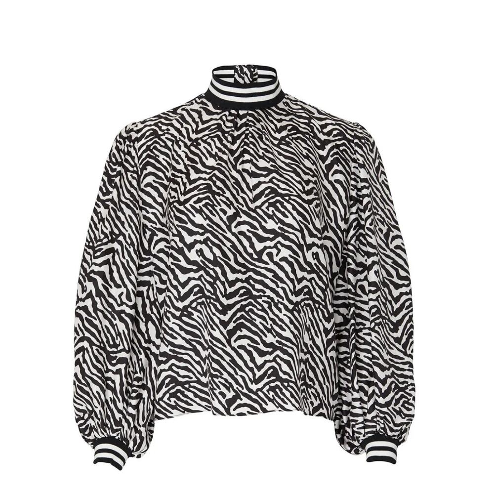 Hunter Bell Silk Zebra‎ Print Sydney Mock Neck Long Sleeve Blouse Size Small